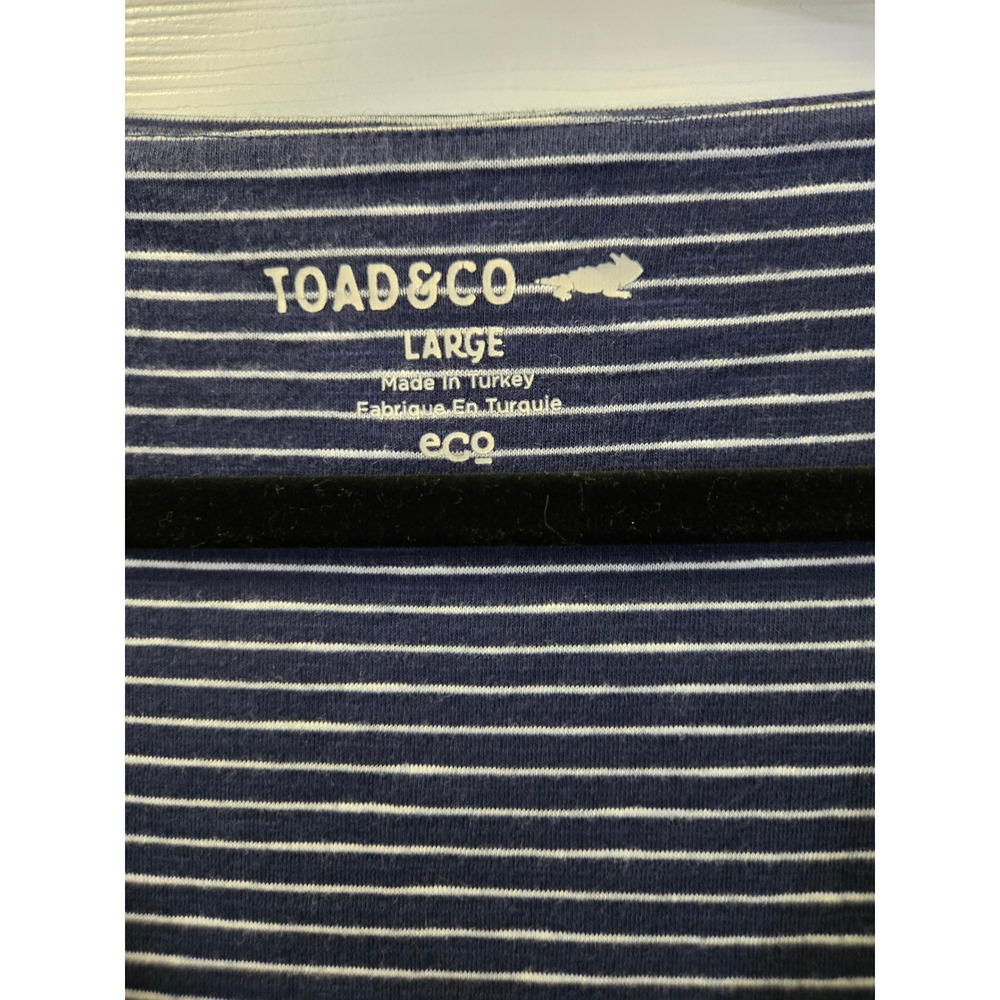 Toad&Co Striped Dress Navy Blue White L Eco-Friendly Pockets Nautical Coastal - Picture 2 of 7